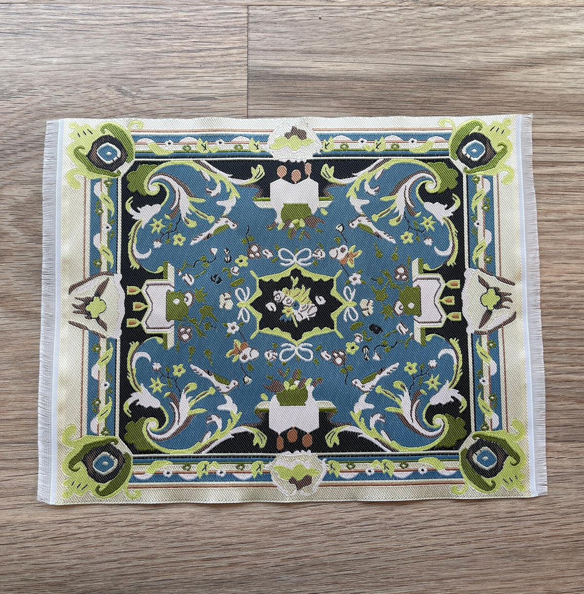 1:12 Scale Miniature Large Aubusson Style Woven Area Rug with Fringe, 8-7/16 x 6-7/8 inch, DIY Dollhouse Supply