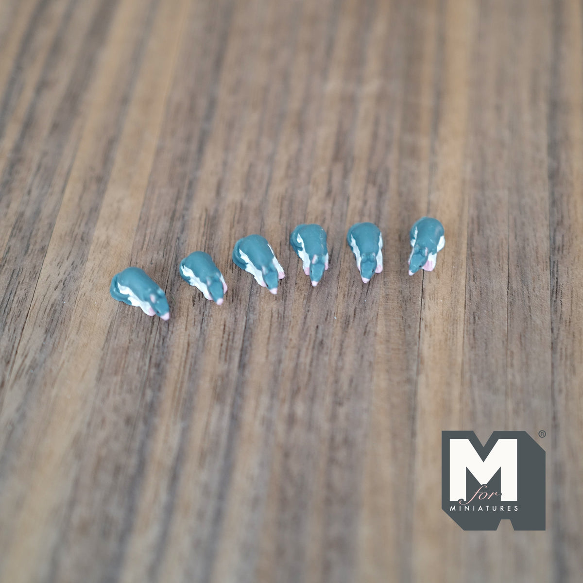 1:12 Scale Miniature Mice Figurines, Set of 6, 5/8 inch long, DIY Dollhouse Supply (blue gray)