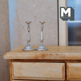 Dollhouse Candle Holders 1:12 Scale Miniature Metal Candlestick Square Base 1 Inch Tall , Set of 2 - C086