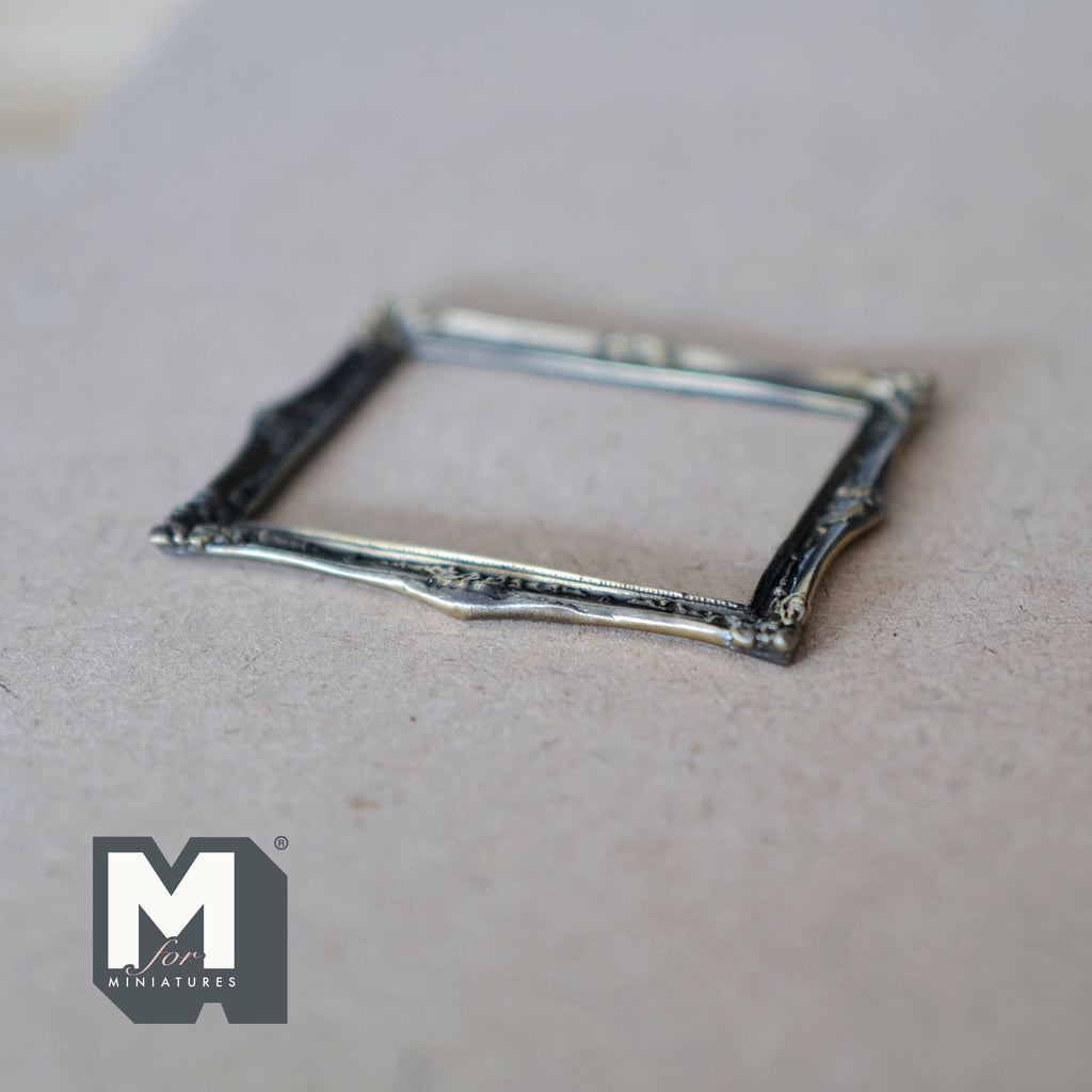 1:12 Scale Miniature Metal Ornate Picture Frame, 2-3/8 inch wide, DIY Dollhouse Supply (antique silver)