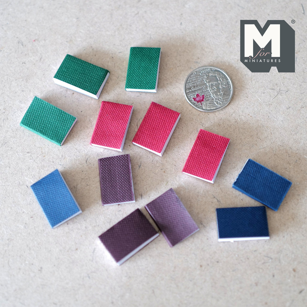 1:12 Scale Miniature Hardcover Books with Solid Color Covers, Set of 12, 9/16 inch tall, DIY Dollhouse Supply