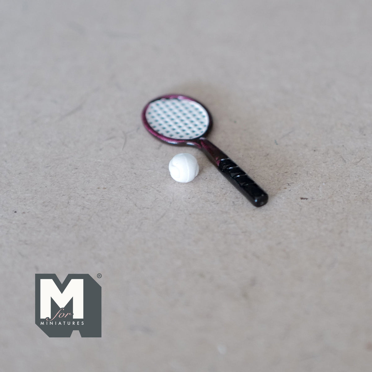1:12 Scale Miniature Tennis Racket and Ball Set, 1-5/8 inch long, DIY Dollhouse Supply (black and red)