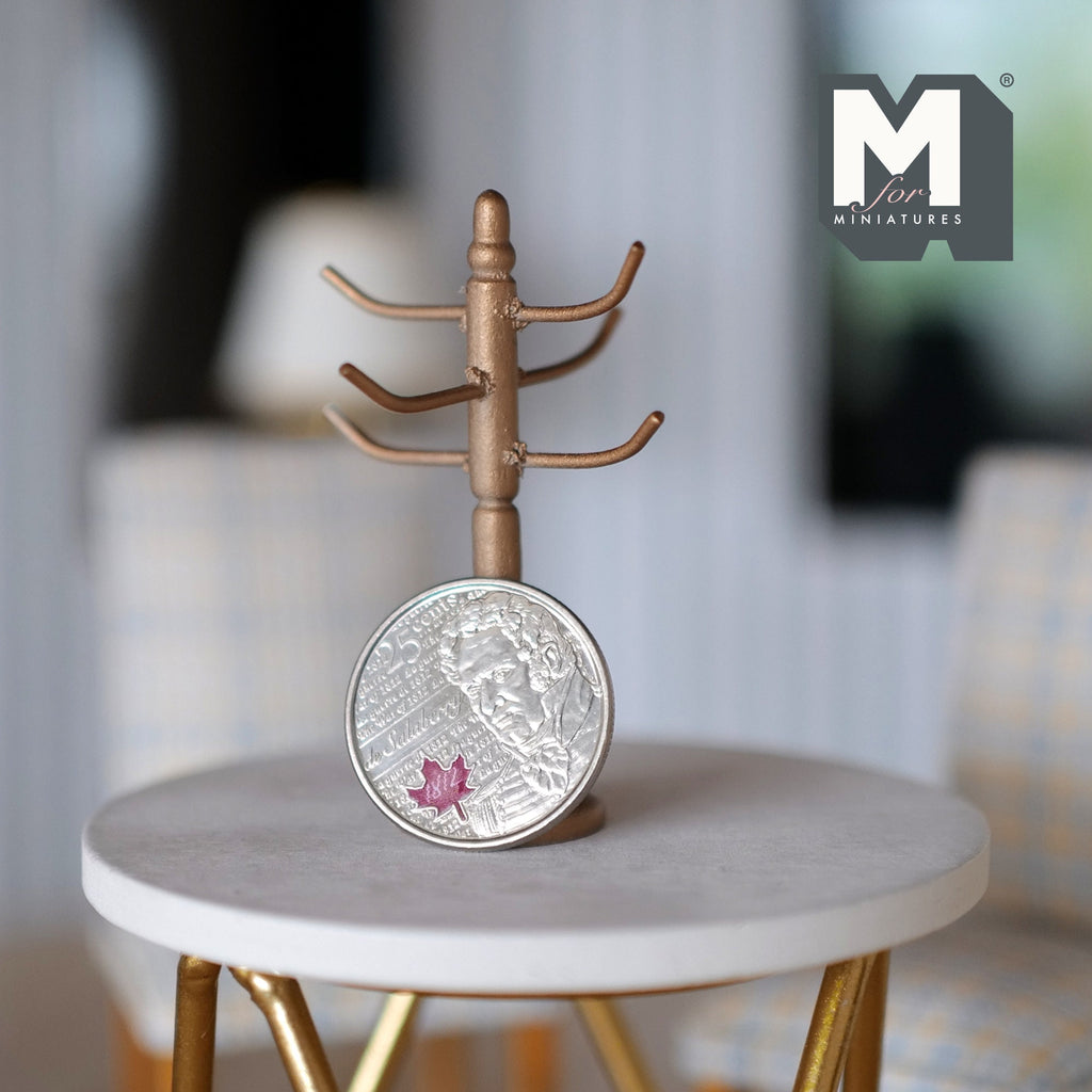 1:12 Scale Miniature Mug Tree, 6 Hooks, 2-3/16 inch tall, DIY Dollhouse Supply (bronze)