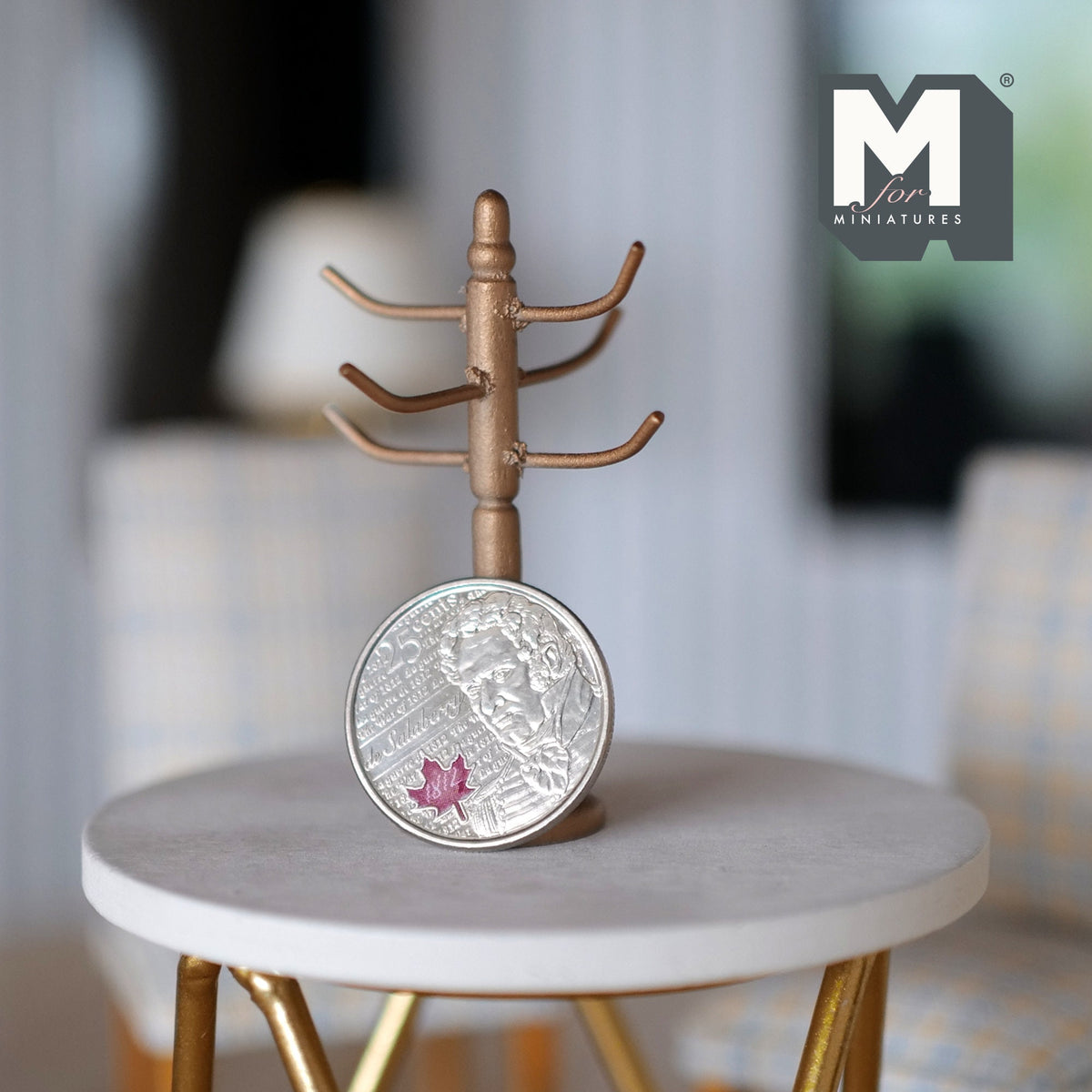 1:12 Scale Miniature Mug Tree, 6 Hooks, 2-3/16 inch tall, DIY Dollhouse Supply (bronze)