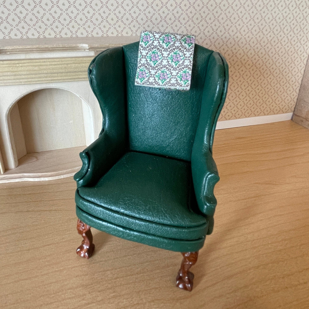 1:12 Scale Miniature Chair Antimacassars, Damask Print, Set of 2, 2 inch long, DIY Dollhouse Supply (white and teal)