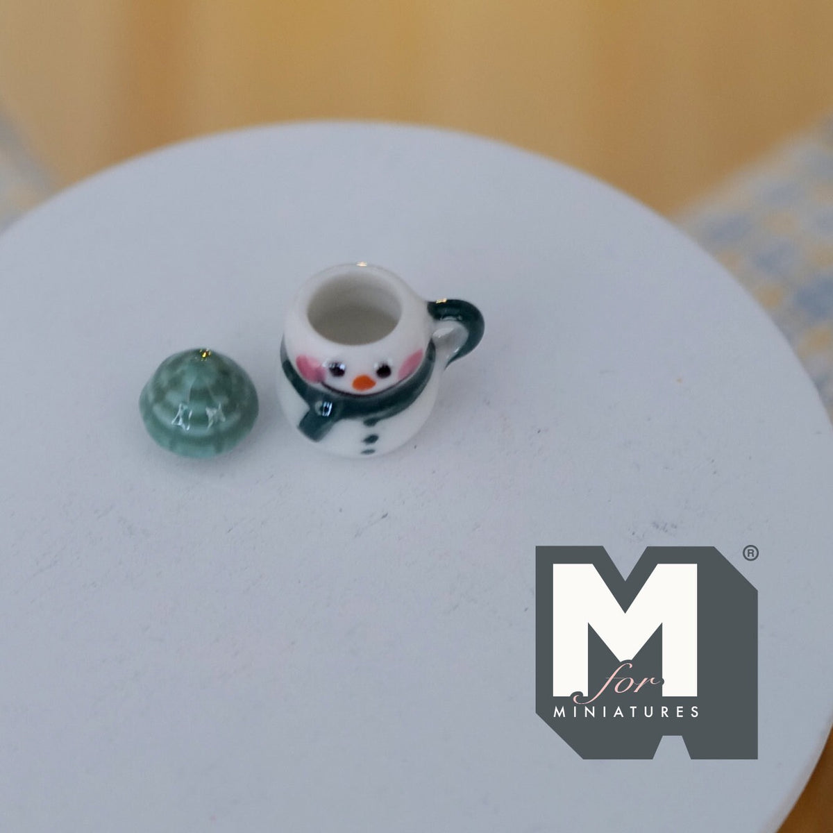 1:12 Scale Miniature Ceramic Christmas Snowman Mug, 13/16 inch tall, DIY Dollhouse Supply