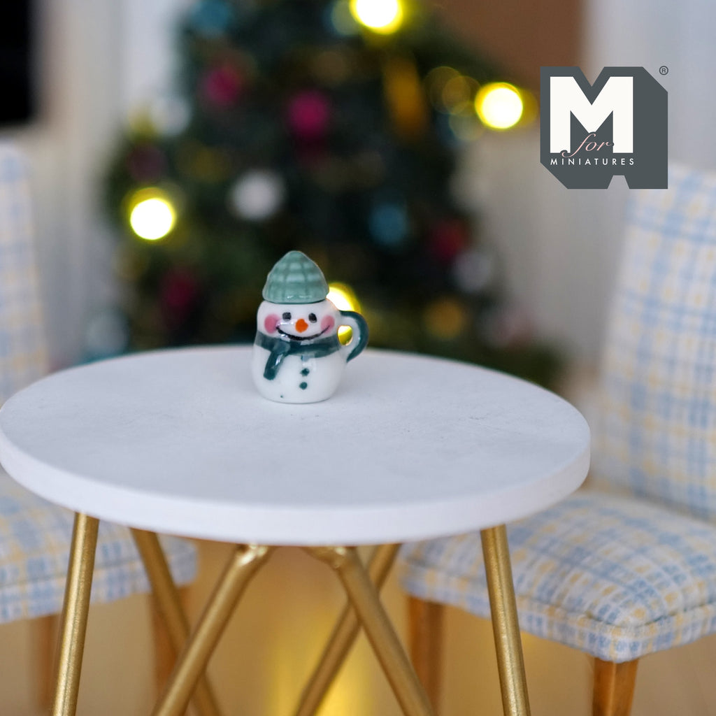 1:12 Scale Miniature Ceramic Christmas Snowman Mug, 13/16 inch tall, DIY Dollhouse Supply