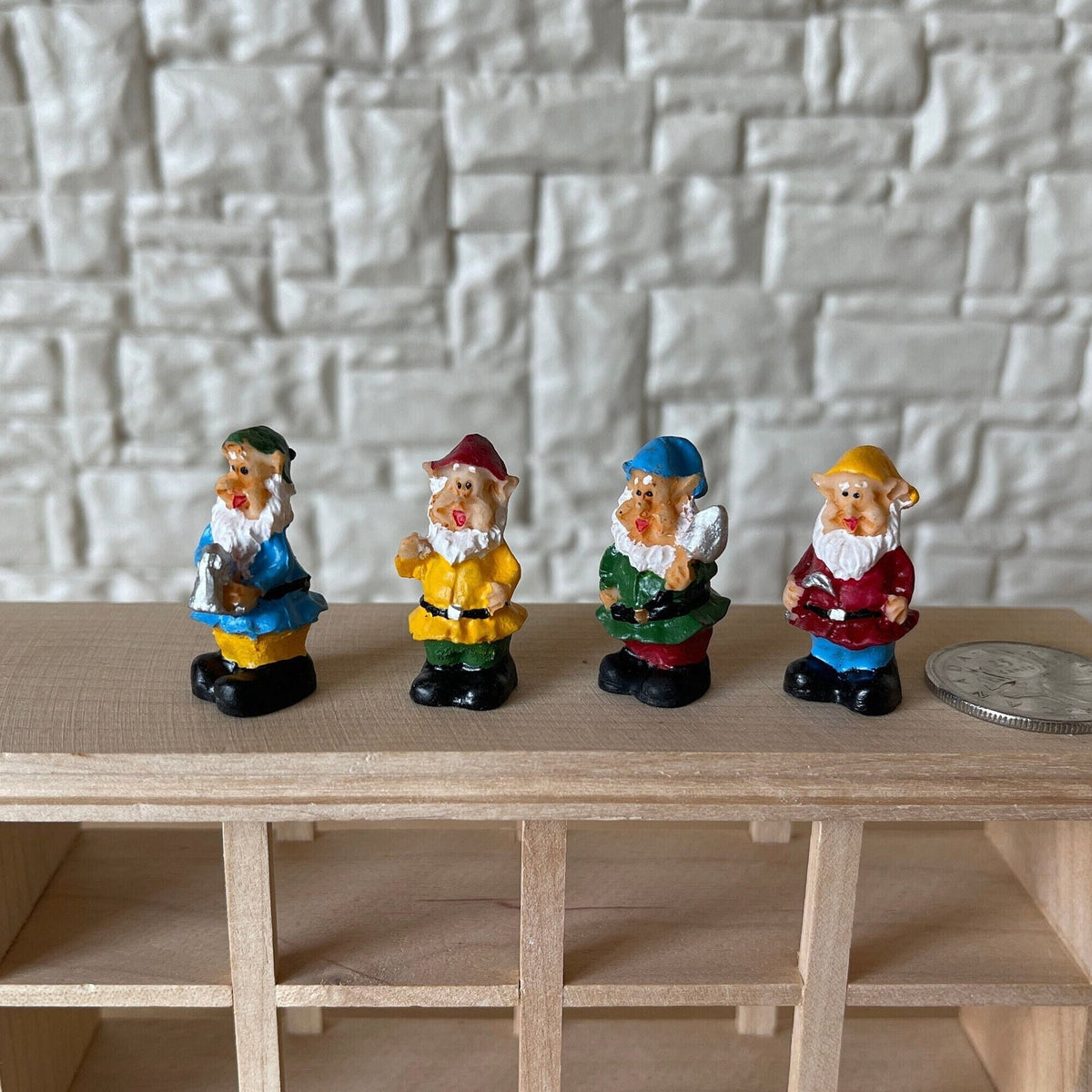 1:12 Scale Miniature Garden Gnome Figurines, Pointy Hats, Set of 4, 1-3/16 inch tall, DIY Dollhouse Supply