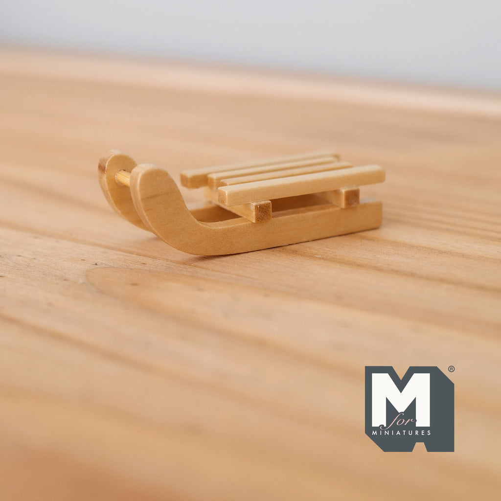 1:12 Scale Miniature Wood Sled with Curved Runners, 2-1/4 inch long, DIY Dollhouse Supply