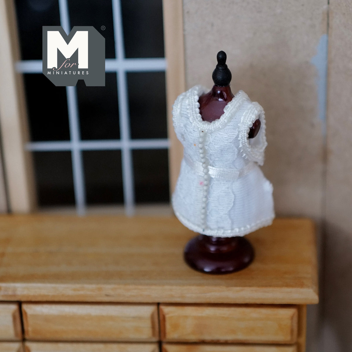 1:12 Scale Miniature Corset on Dress Form Stand, 2-13/16 inch tall, DIY Dollhouse Supply (white)