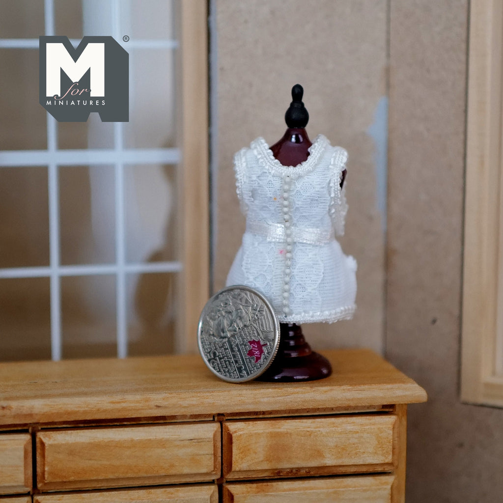 1:12 Scale Miniature Corset on Dress Form Stand, 2-13/16 inch tall, DIY Dollhouse Supply (white)