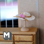 1:12 Scale Miniature Straw Cartwheel Hat with Roses and Wood Stand, 1-3/4 inch dia., DIY Dollhouse Supply