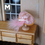 Dollhouse British Milliners with Wooden Stand 1:12 Scale Miniature Cartwheel Hat with Faux Feather and Ribbon c045