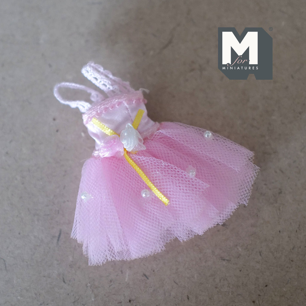 1:12 Scale Miniature Ballet Tutu Dress with Roses and Lace, 2-9/16 inch tall, DIY Dollhouse Supply (pink)