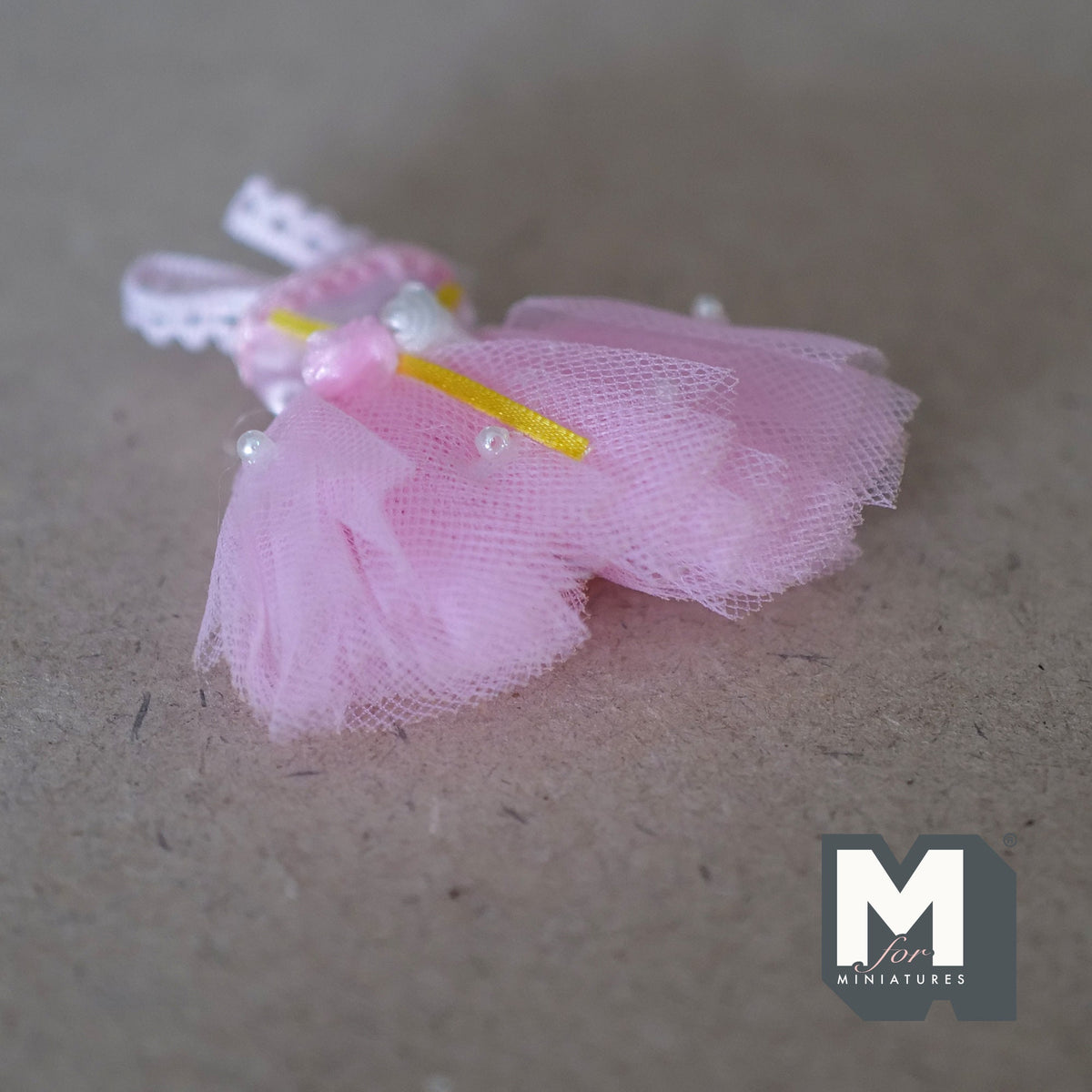 1:12 Scale Miniature Ballet Tutu Dress with Roses and Lace, 2-9/16 inch tall, DIY Dollhouse Supply (pink)