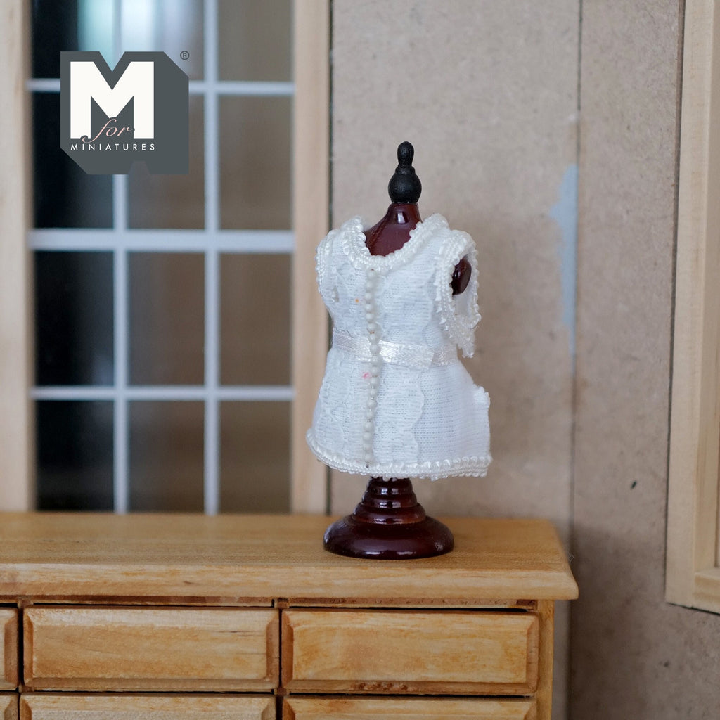 1:12 Scale Miniature Corset on Dress Form Stand, 2-13/16 inch tall, DIY Dollhouse Supply (white)