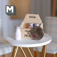 Dollhouse Milk Crate with 3 Bottles of Milk , 1:12 Scale Miniature Milk Crate , Dairy Crate , Milk Carrier , Bottle Rack - E030