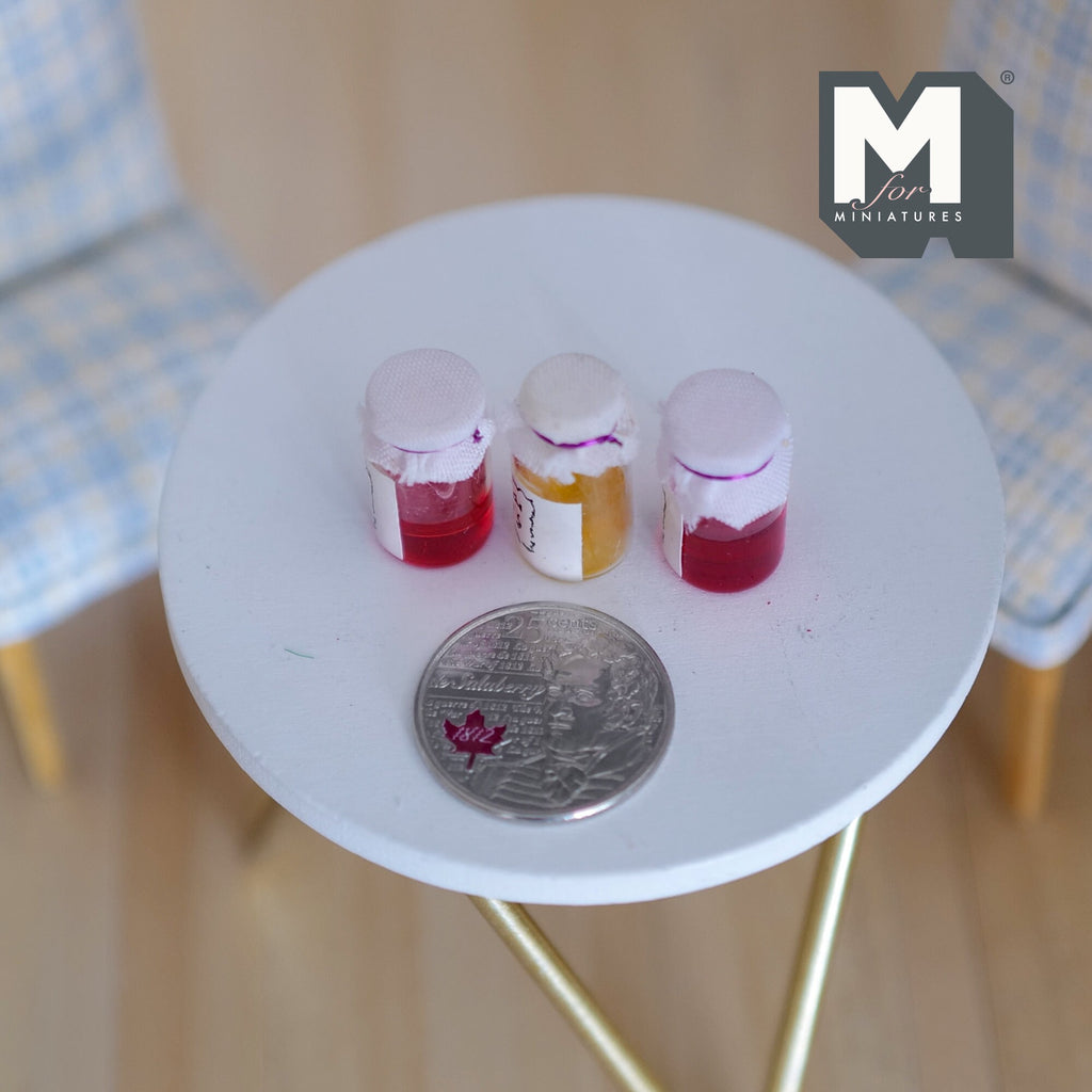 1:12 Scale Miniature Fruit Jam Jars, Set of 3, 13/16 inch tall, DIY Dollhouse Supply