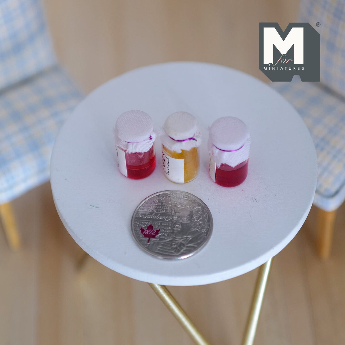 1:12 Scale Miniature Fruit Jam Jars, Set of 3, 13/16 inch tall, DIY Dollhouse Supply