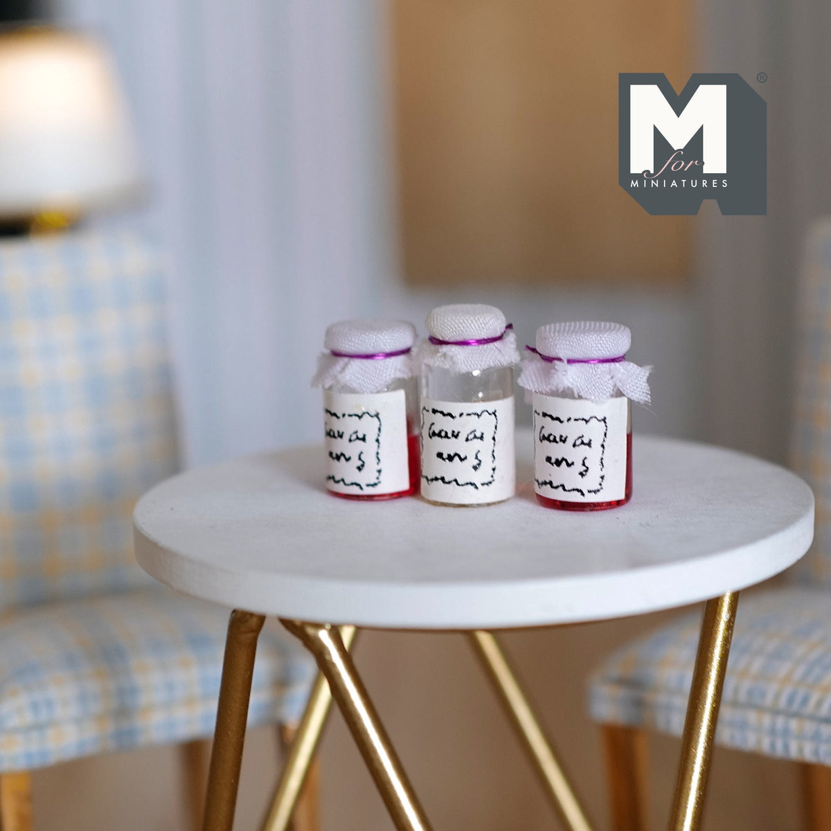 1:12 Scale Miniature Fruit Jam Jars, Set of 3, 13/16 inch tall, DIY Dollhouse Supply