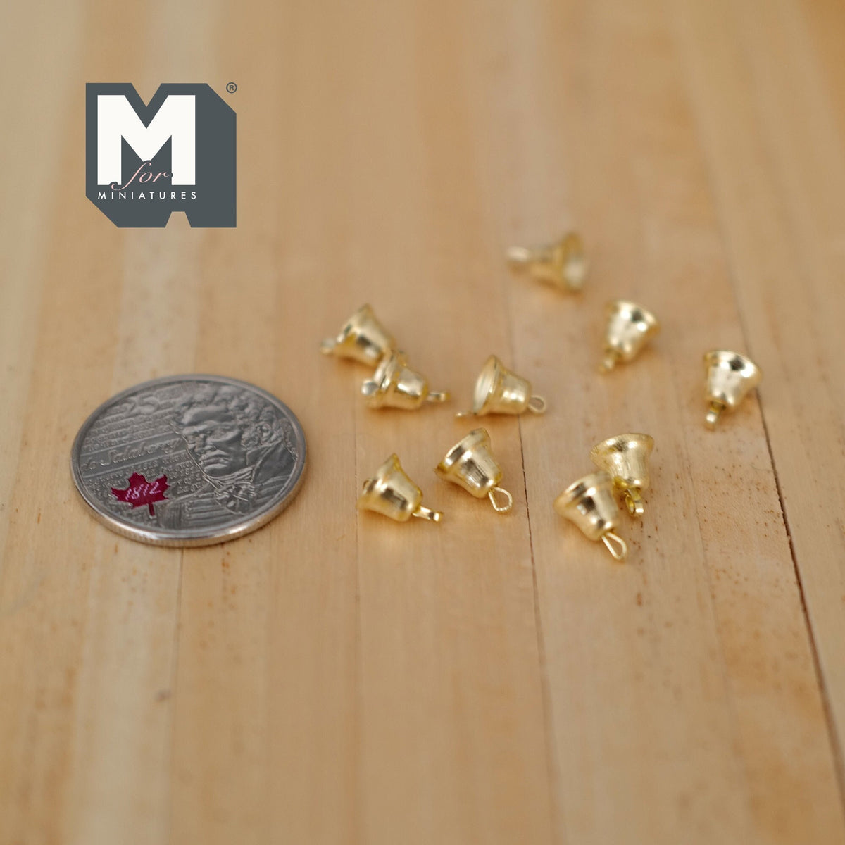 1:12 Scale Miniature Flared Open Bells with Clappers, Set of 10, 1/4 inch dia., DIY Dollhouse Supply (gold)