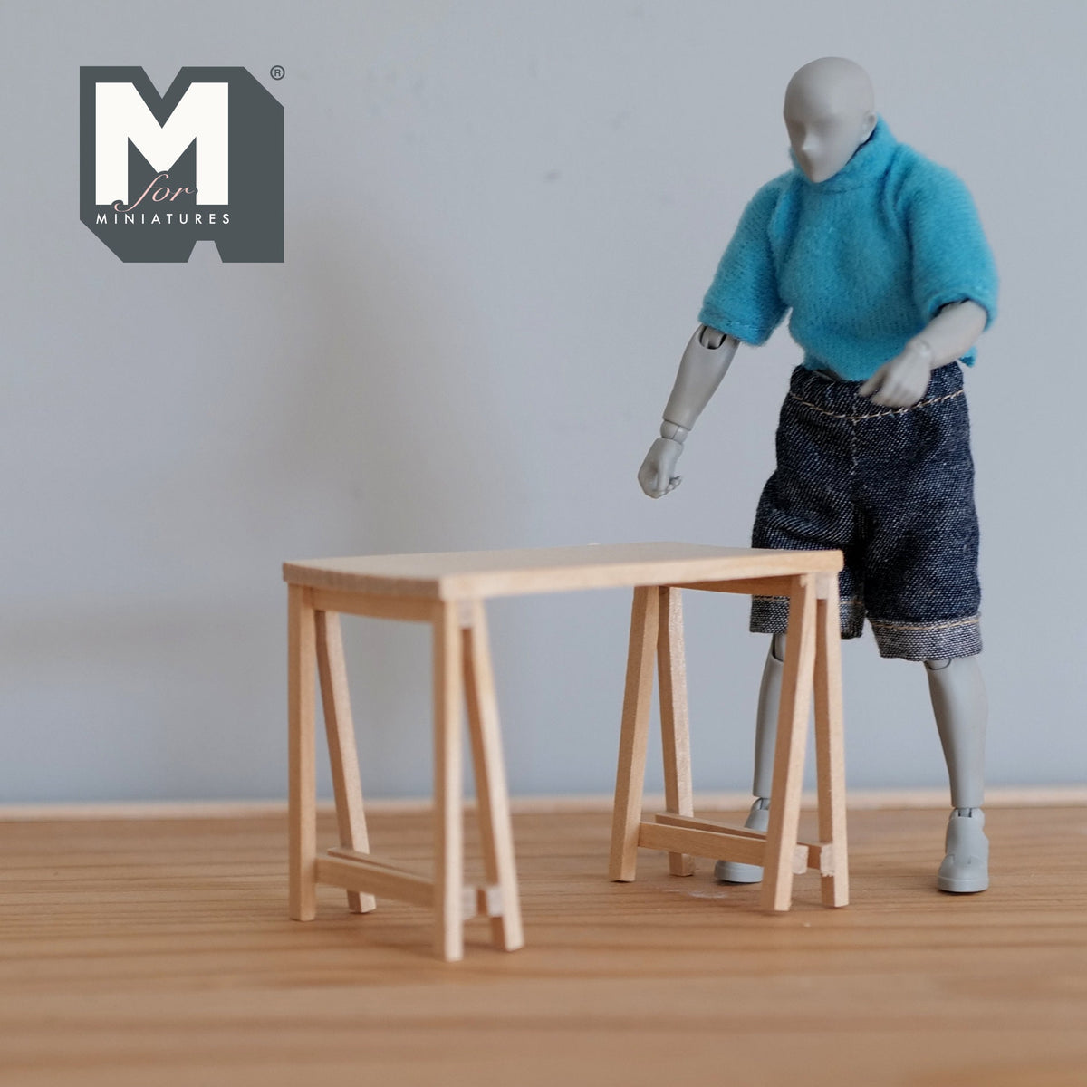 1:12 Scale Miniature Unpainted Wood Trestle Table, Plank Top, 3-1/8 inch long, DIY Dollhouse Supply