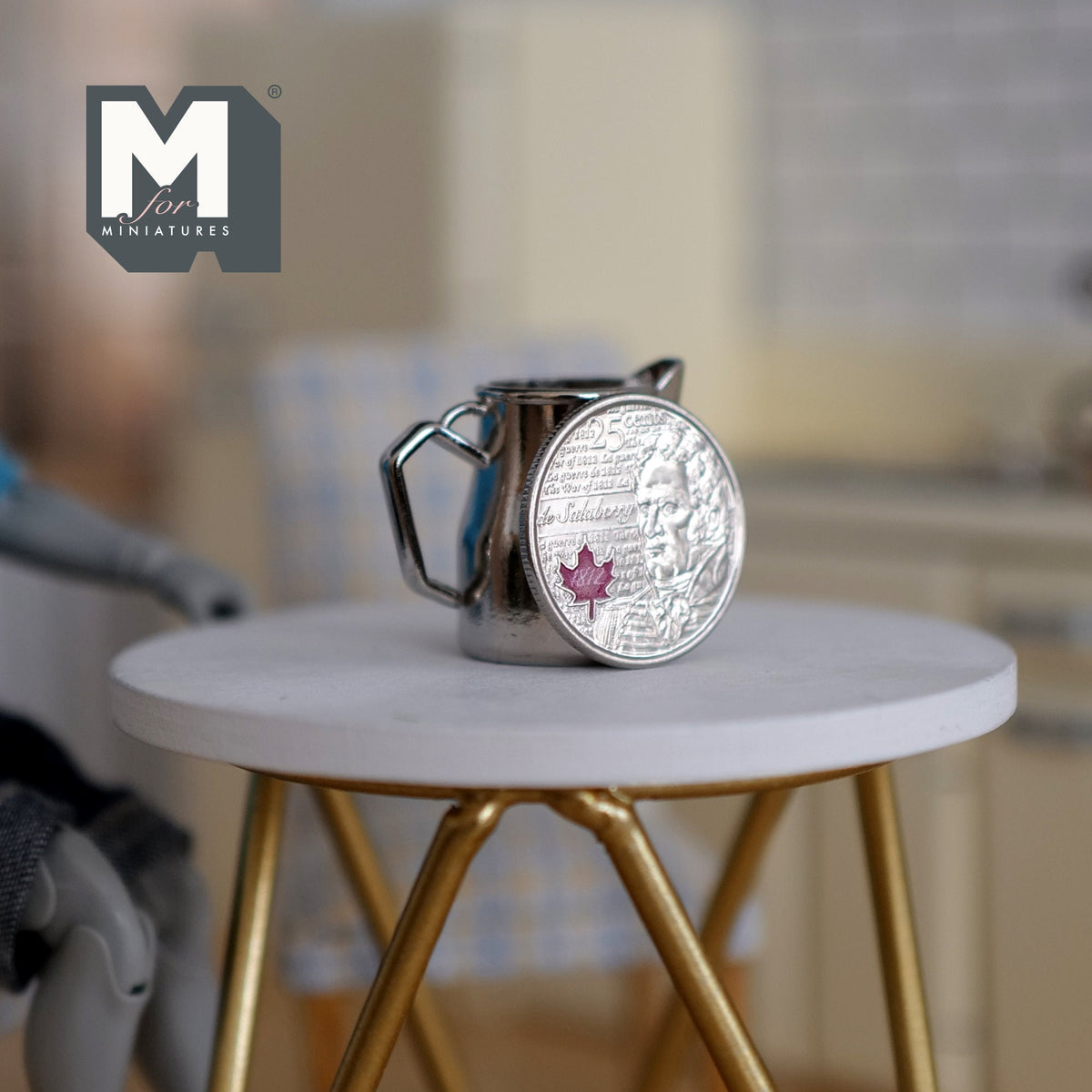 1:12 Scale Miniature Metal Jug with Handle, 1 inch tall, DIY Dollhouse Supply (silver)