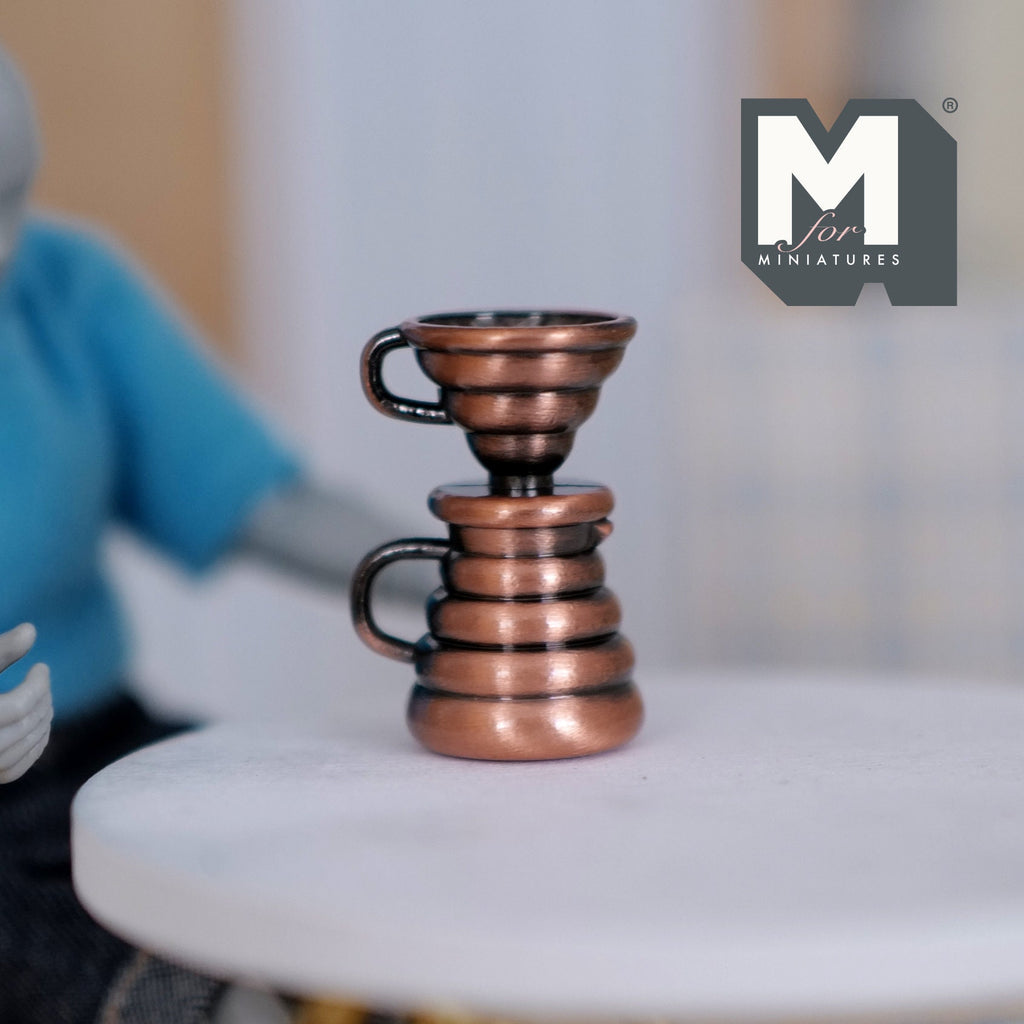 1:12 Scale Miniature Metal Coffee Dripper with Server, 1-1/8 inch tall, DIY Dollhouse Supply (copper)