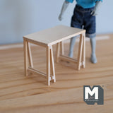 Dollhouse Trestle Table , 1:12 Scale Unfinished Miniature Farmhouse Table , Plank Table , Wooden Sawhorse Table - H006