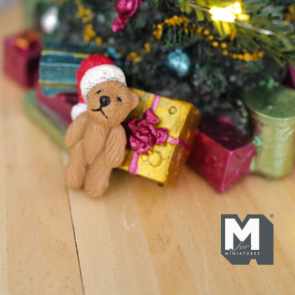 Miniature Bear Doll with Santa Hat , 1:12 Scale Dollhouse Supplies Little Bear with Christmas Hat 1.5 Inch Tall - G026