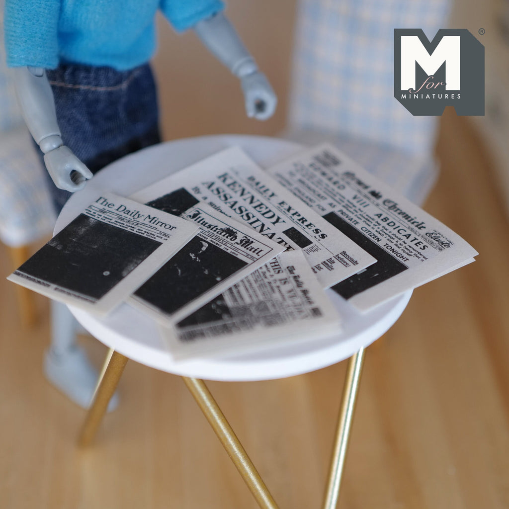 Miniature Newspaper , 1:12 Scale Dollhouse Supplies 5 Pages Double Side Newspapers , 2 Large Size , 3 Medium Size C039