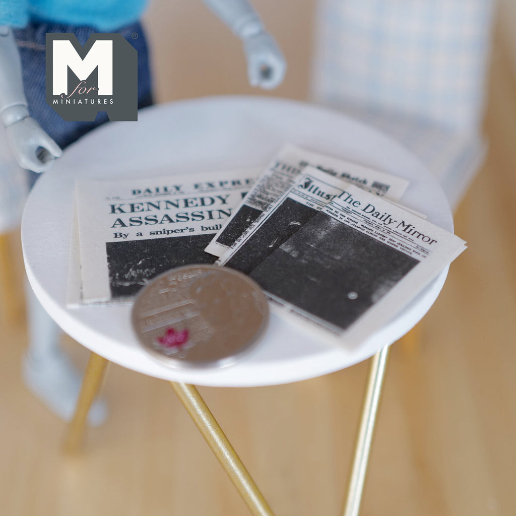 Miniature Newspaper , 1:12 Scale Dollhouse Supplies 5 Pages Double Side Newspapers , 2 Large Size , 3 Medium Size C039