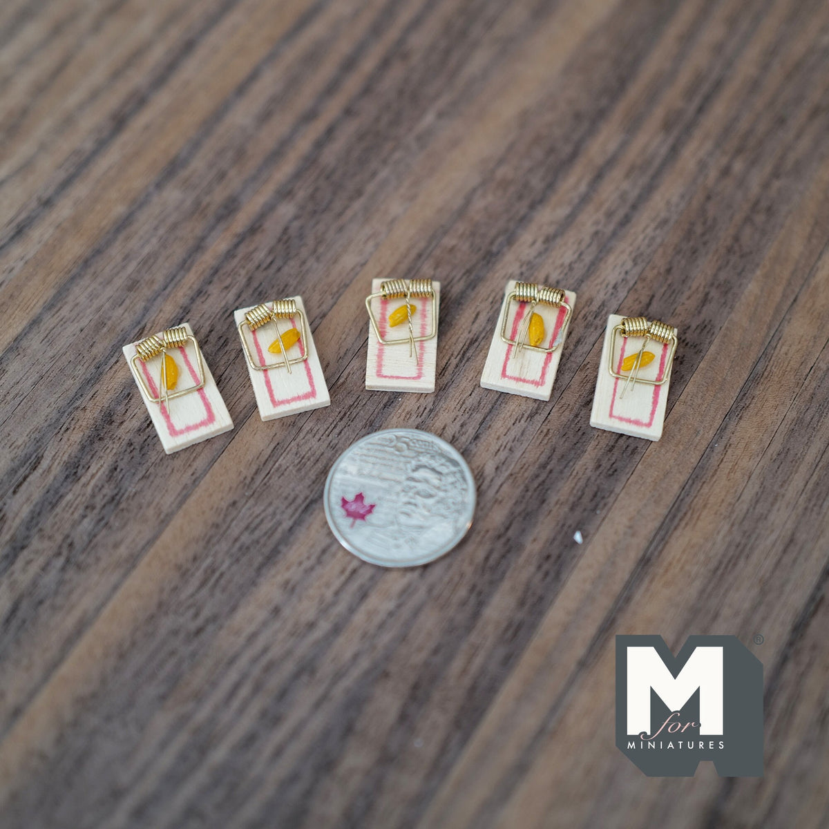 1:12 Scale Miniature Wood Mouse Traps with Cheese Bait, Set of 5, 13/16 inch long, DIY Dollhouse Supply