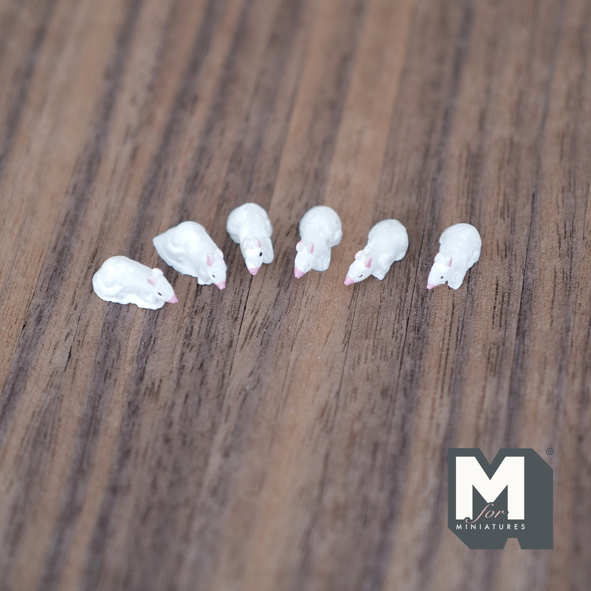 1:12 Scale Miniature Mice Figurines, Set of 6, 5/8 inch long, DIY Dollhouse Supply (white)