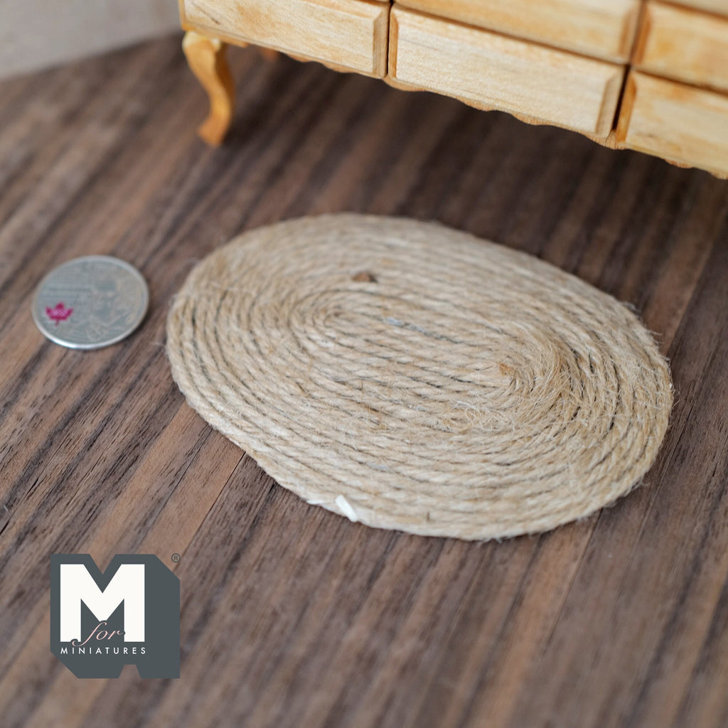 1:12 Scale Miniature Twine Oval Rush Mat, 3-15/16 inch long, DIY Dollhouse Supply