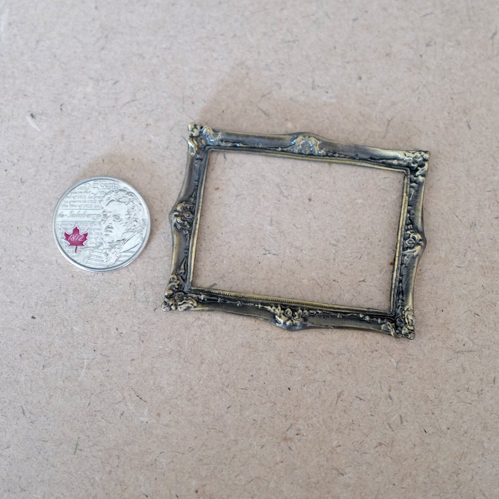 1:12 Scale Miniature Metal Ornate Picture Frame, 2-3/8 inch wide, DIY Dollhouse Supply (antique silver)
