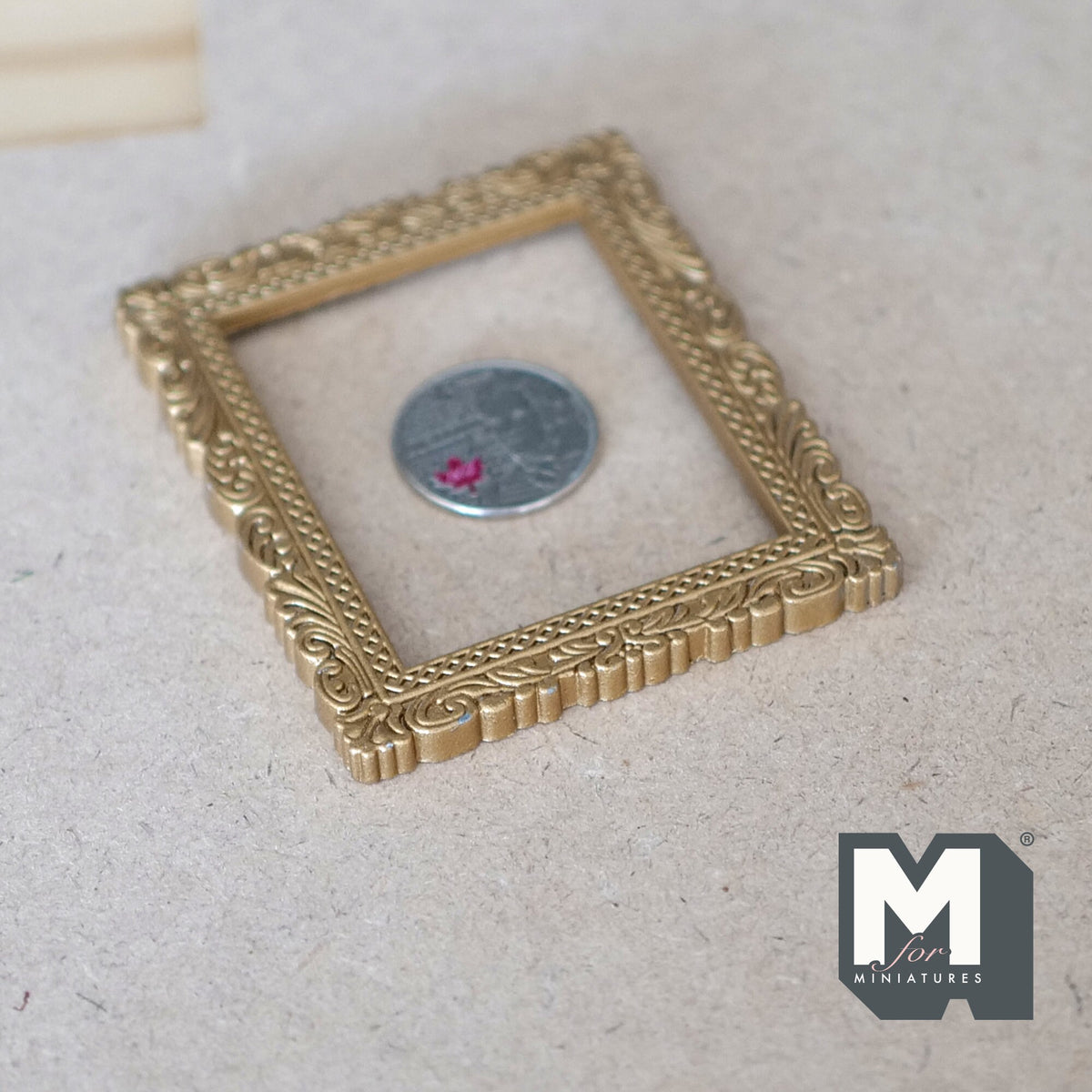 1:12 Scale Miniature Metal Ornate Rectangular Picture Frame, 3-1/16 inch tall, DIY Dollhouse Supply (gold)