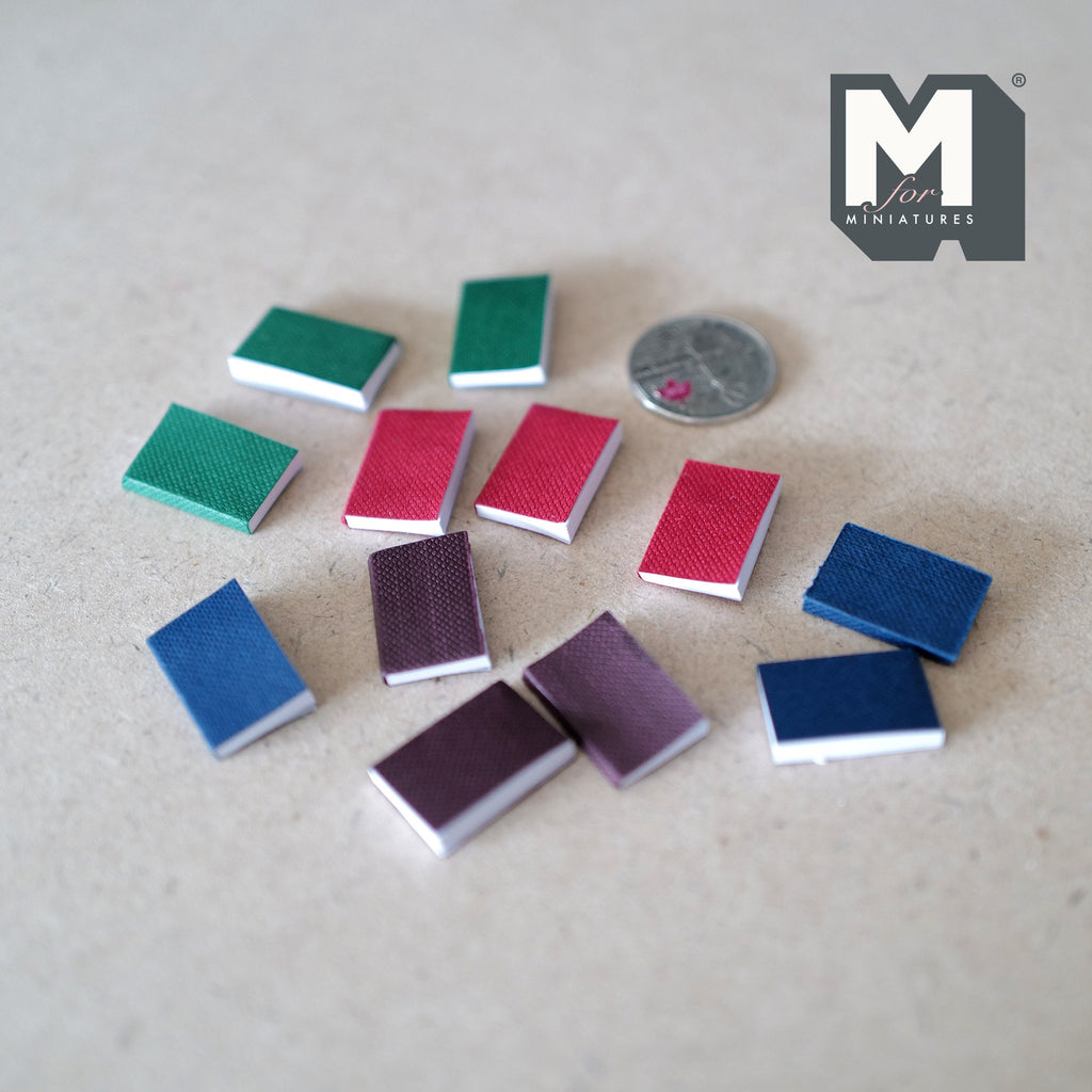 1:12 Scale Miniature Hardcover Books with Solid Color Covers, Set of 12, 9/16 inch tall, DIY Dollhouse Supply