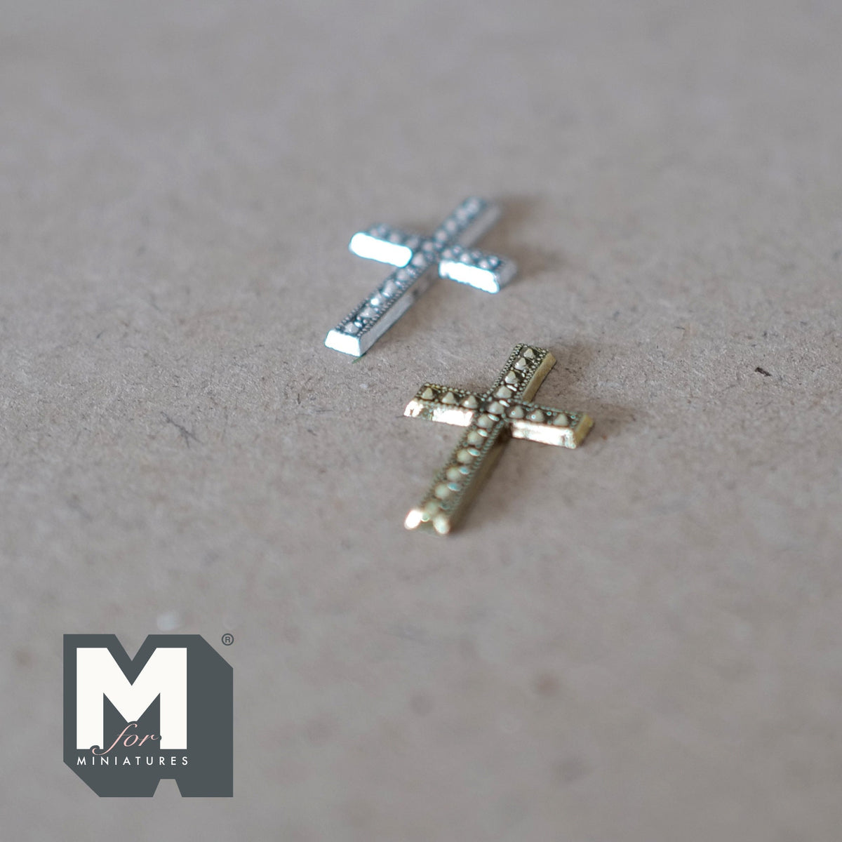 1:12 Scale Miniature Rhinestone Crosses, Set of 2, 1 inch tall, DIY Dollhouse Supply (silver and gold)