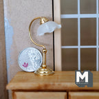 1:12 Scale Miniature Gold Metal Desk Lamp with Jellyfish Shade, 2-1/16 inch tall, DIY Dollhouse Supply (non working)