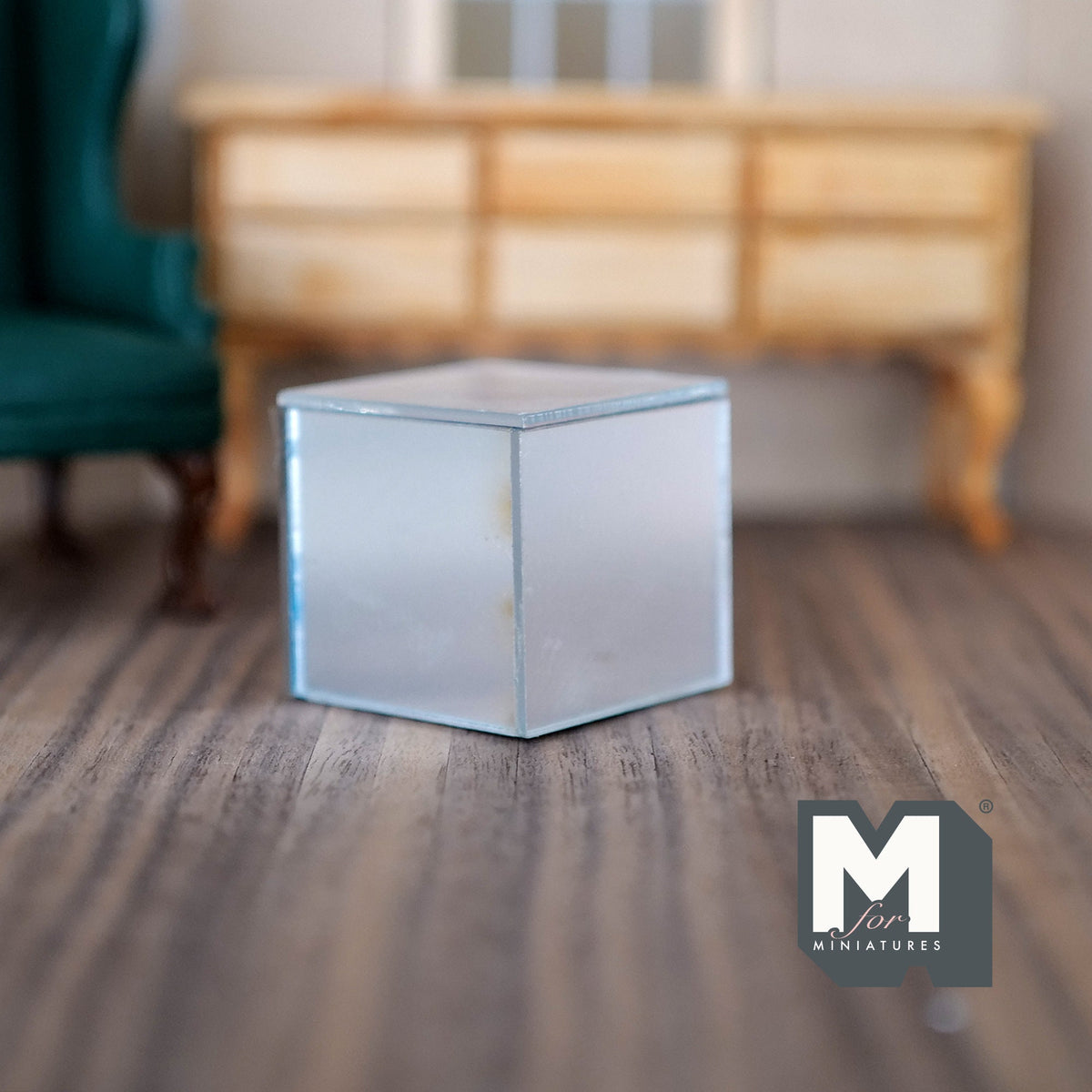 1:12 Scale Miniature Mirror Cube Coffee Table, 1-9/16 inch tall, DIY Dollhouse Supply (with protection film)