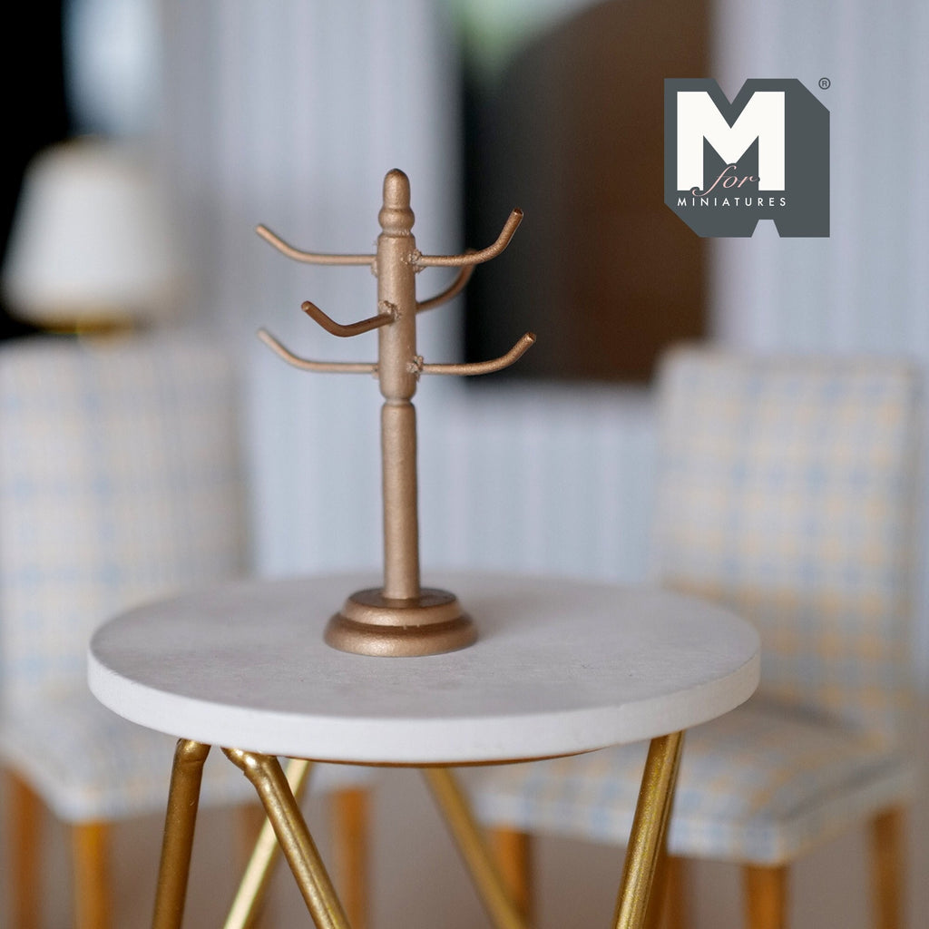 1:12 Scale Miniature Mug Tree, 6 Hooks, 2-3/16 inch tall, DIY Dollhouse Supply (bronze)