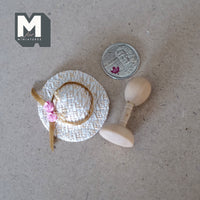 Dollhouse British Milliners with Wooden Stand 1:12 Scale Miniature Cartwheel Hat with Roses - C045