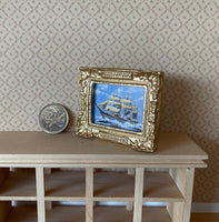 Dollhouse Sailing Galleon Paint with Victorian Style Ornate Frame , 1:12 Scale Miniature Sailing Sailboat Paint , Brigantine Paint - F039