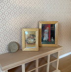 Ensemble de 2 tableaux miniatures pour maison de poupée, enfant et animal, cadre doré, échelle 1:12, 6,4 cm de haut, accessoire de bricolage