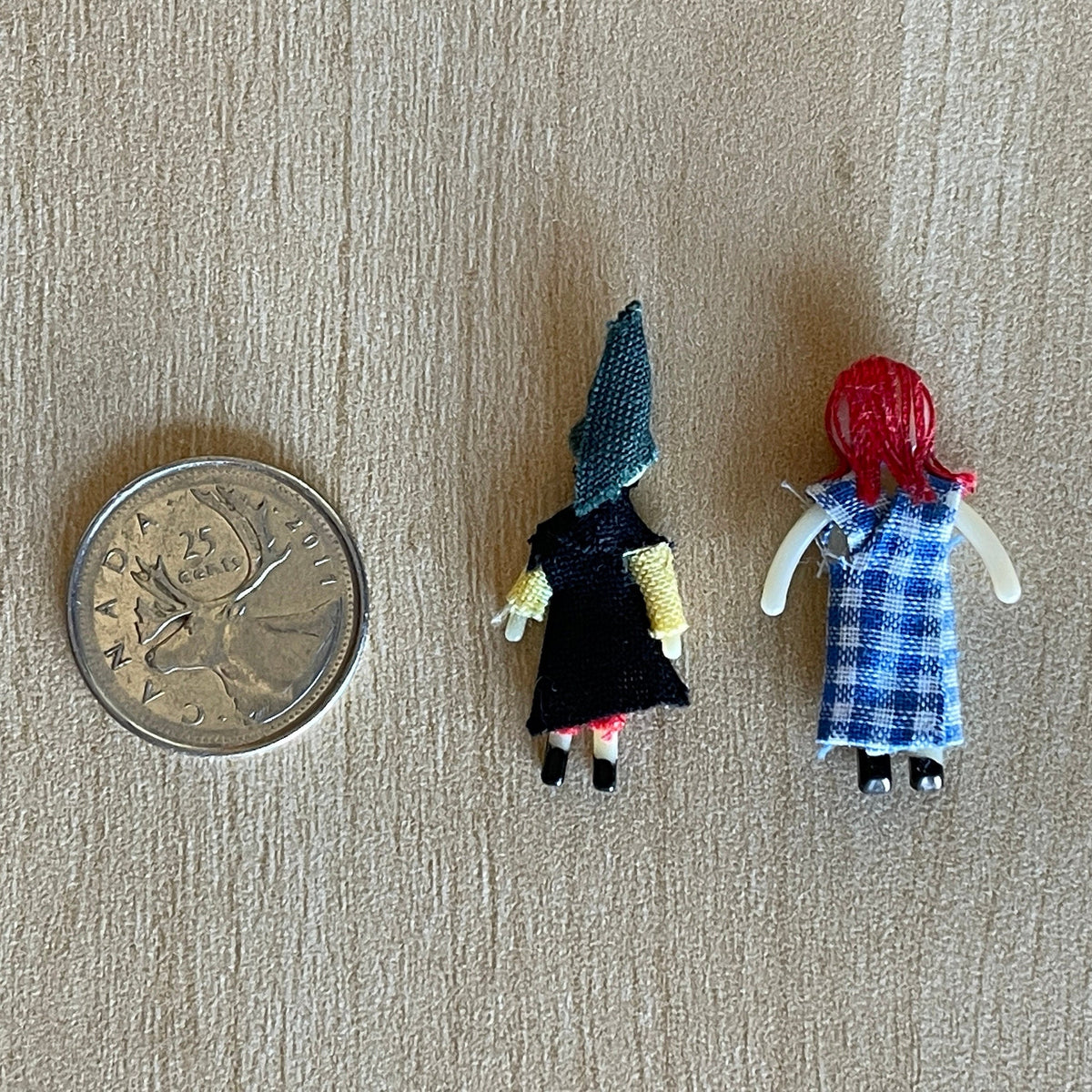 1:12 Scale Miniature Rag Dolls, Witch and Gingham Dress, Set of 2, 1-5/16 inch tall, DIY Dollhouse Supply