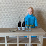 Miniature Red Wine and Glasses 1:12 Scale Dollhouse Wine Bottles and Wine Glasses Set of 4  - B032