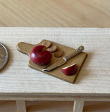 Miniature Sliced Round Cheese Crackers and Knife on Cutting Board 1:12 Scale Dollhouse Food Decoration. (fixed to the board) - E028