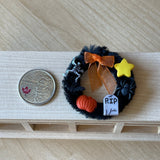Dollhouse Supplies Halloween Wreath 1:12 Scale Pumpkin Wreath , Halloween Garland , Grave Stone RIP Wreath , Halloween Ring - G070
