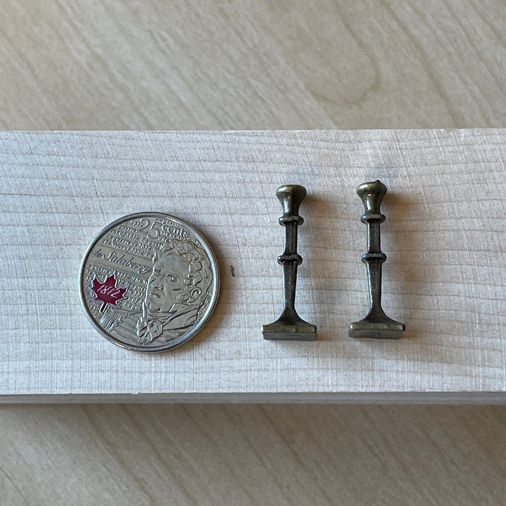 Dollhouse Candle Holders 1:12 Scale Miniature Metal Candlestick Square Base 1 Inch Tall , Set of 2 - C086